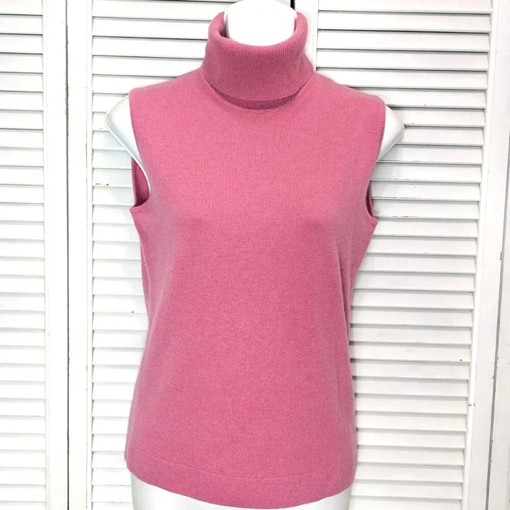 Cashmere Sleeveless Turtleneck Sweater Womans Small Light Salmon Pink Buchman - Picture 2 of 13
